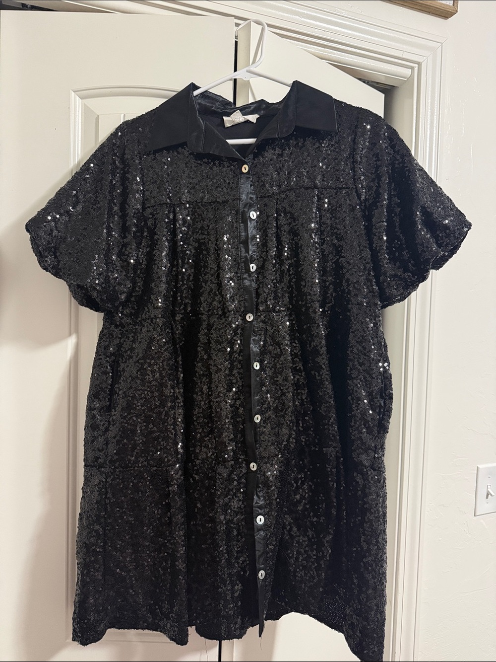 Peach Love California Black Sequin Button-Front Dress